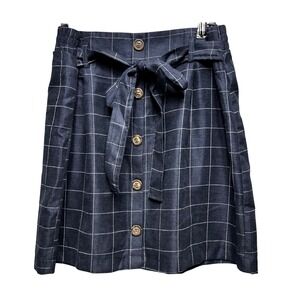HAVE Button Front Mini Skirt Women L Navy Plaid‎ Minimalist Preppy 92744-CK417